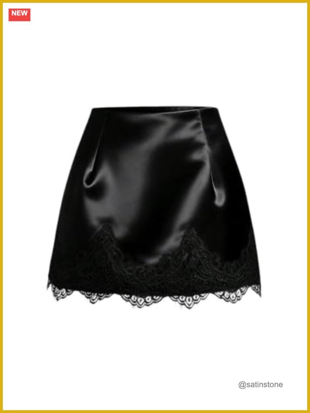 Plus Size Satin Lace High Waisted Mini Skirt with Contrast Lace, Straight Hem